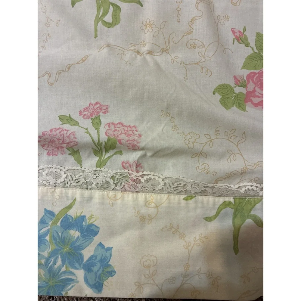 Vtg Wamsutta Queen Flat Sheet Supercale Plus Made in USA Floral Spring Flowers